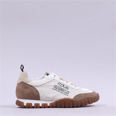 Mjus Nylon Retro Laced Print Trainer - Cream Taupe